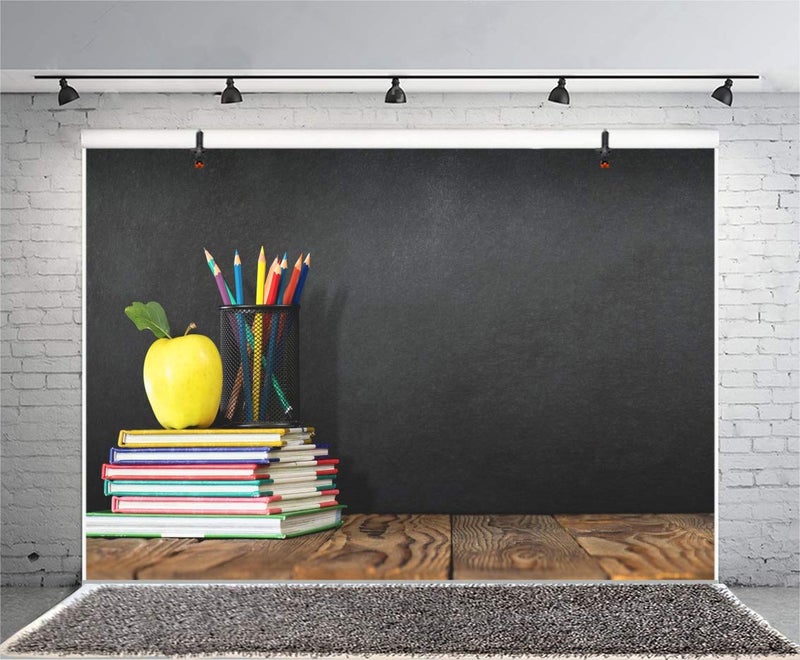 Leyiyi 5x3ft Welcome Back to School Backdrop School Season Old Classroom Banner Vintage Desk Blackboard Colored Pens Note Books Apple Photography Background Kids Portrait Studio Prop Vinyl Banner - Image 4